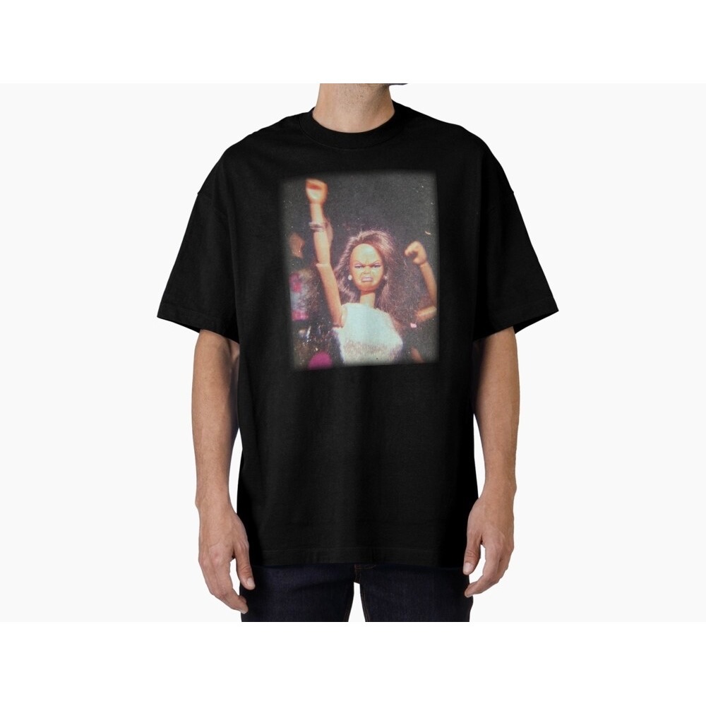 Angry Doll Graphic T-Shirt Black Short Sleeve Crew Neck Streetwear Tee